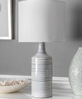 Cozy Linen Shade Table Lamp For Any Room on modern side table with textured ceramic base and gray linen shade