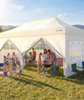 Heavy Duty 10x20 Pop Up Canopy Tent With Six Sidewalls, Waterproof Party Shelter in use at an outdoor gathering