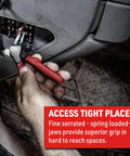 Kiwi Bent Head Needle Nose Pliers Set Of 2 For Tight Spots 6 And 8 Inch Pliers gripping wires inside a car dashboard