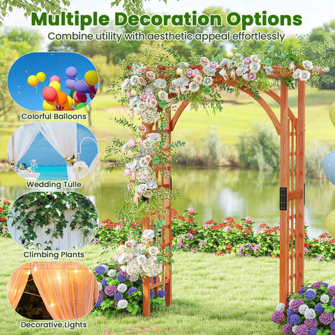 84 Inch Wooden Garden Arch With Seventeen And A Half Inch Lattice Side Panels Trellis For Climbing Plants Outdoor Yard Wedding Backdrop And Lawn Decor Durable Arbor For Roses Wisteria Ivy Easy Setup And Weather Ready covered in flowers