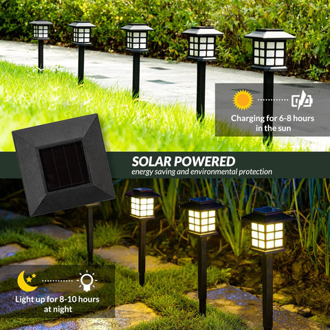 12 Pack Solar Path Lights Outdoor Walkway Garden Landscape Driveway Waterproof Warm White Solar Powered Lights Auto On At Night