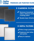 FLT9200 True HEPA H13 Air Purifier Filter And Carbon Combo Pack For AC9200WCA with 2 carbon filters and 2 HEPA filters