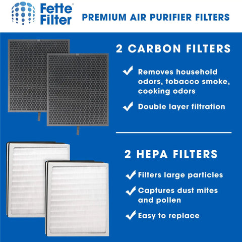 FLT9200 True HEPA H13 Air Purifier Filter And Carbon Combo Pack For AC9200WCA with 2 carbon filters and 2 HEPA filters