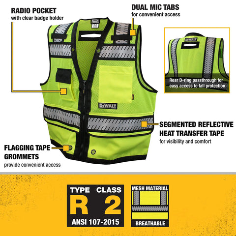 Rock Solid Class 2 High Visibility Surveyor Vest Xl Zipper Closure Hella Reflective Stripes Durable Mesh Build with radio pocket.
