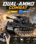 1:18 Tiger RC Tank With Metal Tracks That Shoot BB Pellets And Water Bombs, 45-Degree Climb, 2.4GHz Remote Control, realistic battle scene