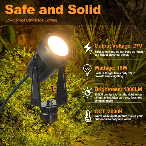 Low Voltage Outdoor Landscape Lights For Quick Safe Yard Vibes, illuminated LED light in garden setting, 65.6Ft 18W 1800LM