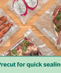 Heavy Duty Quart Vacuum Seal Bags 44 Pack With 30 Percent Extra Thickness showing sealed foods on wooden surface