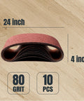 Heavy Duty 4 By 24 Inch Sanding Belts Kit 10 Pack 80 Grit Aluminum Oxide Belts For Oscillating Belt Sander Woodworking