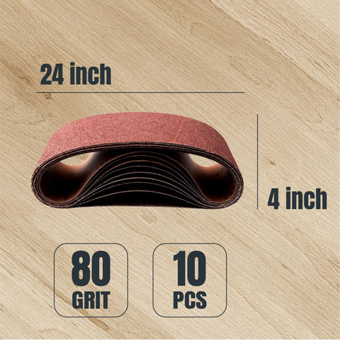 Heavy Duty 4 By 24 Inch Sanding Belts Kit 10 Pack 80 Grit Aluminum Oxide Belts For Oscillating Belt Sander Woodworking