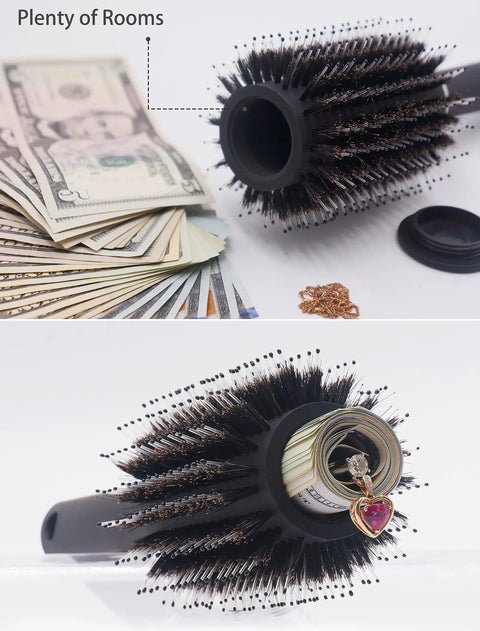 Travel Safe Round Hair Brush With Discreet Removable Lid Smell Proof Bag And Hidden Compartment For Valuables Like Jewelry And Cash