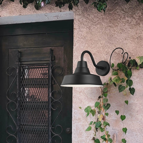 Barn Light 1 Light Outdoor Wall Lantern In Traditional Style With Old School Barn Vibe 12 Inch Wide By 10.63 Inch High Black Finish Weather Resistant Aluminum Rustic Industrial Exterior Lighting