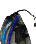 Drawstring Mesh Snorkeling Bag With Blue Bar For Mask And Snorkel Gear, 19 Inch By 11.5 Inch, quick access storage for gear