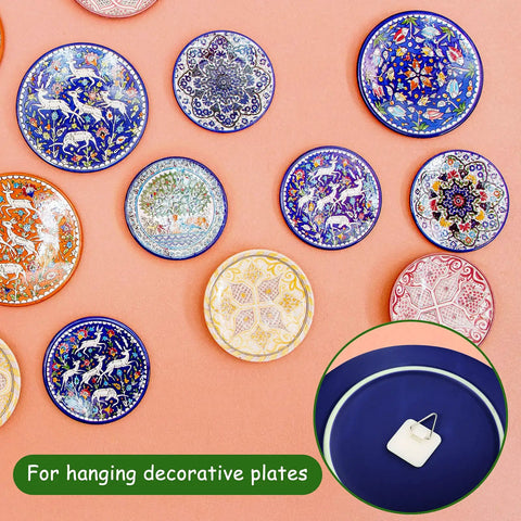 60 Piece Adhesive Plate Hangers No Nail Invisible Sticky Hooks Wall Round And Square Self Adhesive Frame Holders for Plates