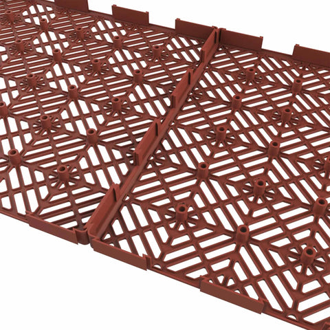 Close-up of terracotta deck tile surface, part of 30-Pack Interlocking Deck Tiles for Outdoor Flooring in Terracotta - Durable Weatherproof Polypropylene Patio Tiles for Balcony, Porch, and Garage With Easy Snap Installation.