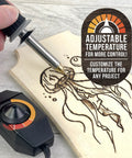 All-In-One Wood Burning Kit For Beginners And DIY Enthusiasts With Adjustable Temperature, used on wood panel.