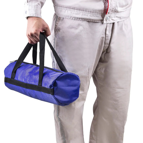 Person holding Heavy Duty 15.7 Inch Tool Pouch With Zipper Waterproof Canvas Utility Bag Wide Mouth Handle Tote