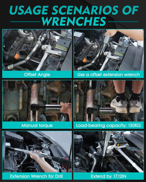 Offset Extension Wrench For Drill One Half Inch Ratchet Extender For Tight Spaces in various usage scenarios with engines.