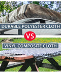 Comparison of Outdoor Picnic Table Cover With Elastic Edges And Bench Covers, Waterproof Fitted Tablecloth, in polyester vs vinyl.