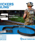 Person wearing tactical gear with Two Point Adjustable Tac Sling With Quick Adjuster, Made In The USA, Berry Compliant, Invista Cordura Webbing, OD Green Rifle Sling For Fast Transitions