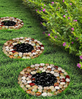 Six Piece River Rock Stepping Stone Mat Set, 10 Inch Round Polished Pebble Pavers For Yard, Lawn, Patio, and Pathway Decor