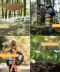 Portable Rainwater Collection System For Camping With A 5 By 5 Foot Hanging Tarp And A 2.2 Gallon Collapsible Water Bag in forest