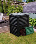 80 Gallon Outdoor Compost Bin With Top Flip Lid And Bottom Exit Door BPA Free Material Large Backyard Composter Barrel For Easy Food Waste Recycling And No Hassle Assembly.