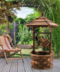 Rustic Wishing Well Outdoor Fountain With Electric Pump on patio, freestanding wooden water feature for backyard decor