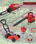 Realistic Toddler Garden Tool Set With Toy Leaf Blower Chainsaw And Lawn Mower Plus Safety Goggles Mask And Earmuffs