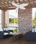 Duval 52 Inch Indoor Outdoor Ceiling Fan With Quick 2 Hang Mount Dual Mount 5 Blade Tropical Design Pull Chain ETL Damp Rated White Ideal For Patios Decks And Covered Outdoor Spaces in patio setting