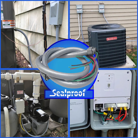 Power Whip Wiring Kit For AC Hookup Half Inch Flexible Nonmetallic Liquid Tight Conduit with various outdoor AC unit installations
