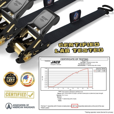 Beefy Heavy Duty Ratchet Tie Down Straps 1 Inch By 15 Feet Pack Of 4 With 1823 Lbs Break Strength Black, lab-tested certification.