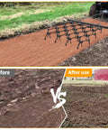 Before and after image showing Chain Drag Harrow For ATV And UTV, 5 Foot Wide By 4.5 Foot Long With Half Inch Tines leveling soil.