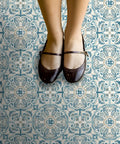 Fontaine Peel And Stick Floor Tiles In Blue Easy Installation No Grout Needed Water Resistant Washable Virgin Vinyl With Textured