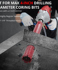 Person using Powerful Beast 1500W 2 In 1 Wet And Dry Handheld Concrete Core Drill With Diamond Core Bits on concrete block