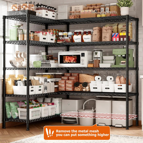 Heavy Duty Five Tier Storage Shelving Unit With Extra Wide 69.8 Inch Wire Rack Holds Up To 1600 Lbs Total Perfect For Garage Workshop Home Storage And Warehouse Organization, black wire shelves in kitchen pantry