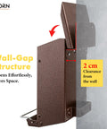 Side view of weatherproof metal wall mounted bird feeder with heavy duty roof and 2 cm wall clearance, for outdoor mounting.
