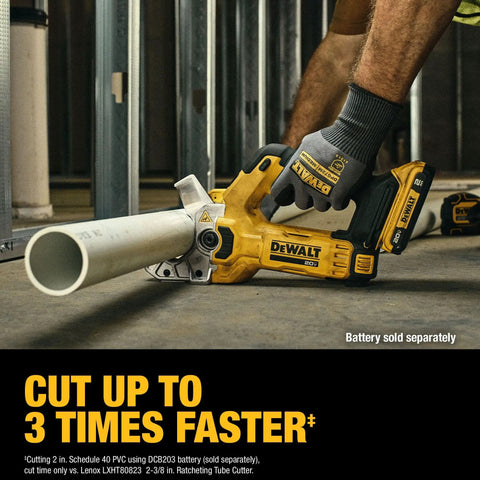 20V Max Plastic Tubing Cutter Bare Tool Only With No Fuss Automatic And Manual Cutting Modes Onboard LED For Low Light Delivers Clean Burr Free Cuts On Plastic Tubing Up To 2 Inches in use on PVC pipe