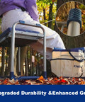 Foldable Garden Kneeler Seat With Detachable Cloud Kneeler Pad at outdoor use, showing robust frame and large tool bag.