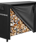 Heavy Duty Four Foot Indoor Outdoor Firewood Storage Rack With Weatherproof Zippered Cover And Sturdy Steel Log Stand