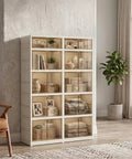 Extra Large White Plastic Collapsible Storage Bins With Tight Lids Five Tier Modular Drawer Cabinet with clear doors.