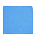 Blue microfiber lens cleaning cloth with stitched edges, square for camera lenses and screens