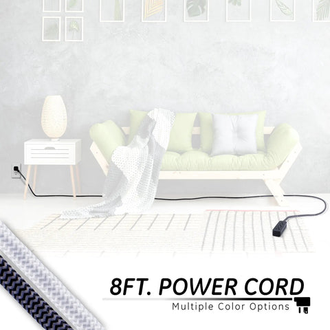 Living room setup with Power Strip With Surge Protection 3 Outlets And 8 Ft Braided Extension Cord, Flat Plug, Black Gray