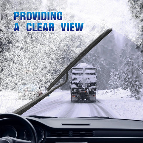 Beast Mode Waterproof Windshield Wiper Blades For Ford Explorer 2011 To 2024 clearing snow from windshield on a snowy road.