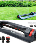 Essential Turbo Oscillating Water Sprinkler With 16 Nozzles That Covers Up To 3600 Sq Ft For A Big Yard Weighted Base Dark Gray Red Silver