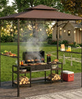 8x5 Grill Gazebo All Weather Outdoor BBQ Canopy With Steel Frame Two Shelves And Utensil Organizer Bottle Opener Rustproof Patio Shelter For Backyard Grilling Year Round