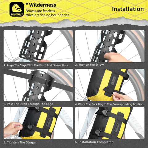 Installation guide for 6.5L Waterproof Front Fork Bike Bag With Roll Top Closure For Road Gravel And MTB Universal Mount
