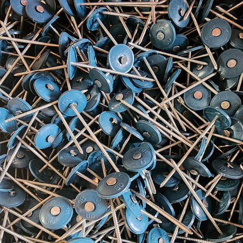 250 Count Round Plastic Cap Roofing Nails Galvanized Steel Fasteners for Tar Paper House Wrap Foam Board Insulation Film