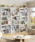 Top Shelf Six Tier Tall Bookshelf And White Bookcase Featuring Extra Roomy Open Display Shelves For Modern Living Room Storage And Home Office Decor Organization Rack filled with books and decor.