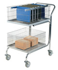 Heavy Duty Steel Mail Cart For Hospital Nursing Units With Quiet Roller Casters No Fuss Paper Sorting Solutions Built Tough For Daily Runabouts In Multicolor Finish Option with open trays and boxes.