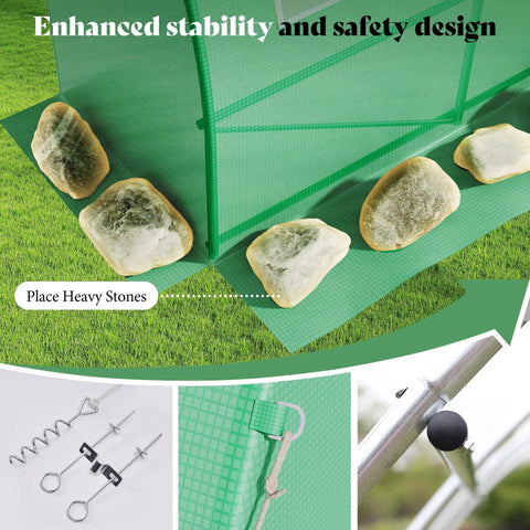 20 By 10 Ft Walk In Tunnel Greenhouse With Built In Sprinkler System Heavy Duty Galvanized Steel Frame Waterproof PE Cover Ideal For Backyard Gardeners And Seasonal Plant Growth